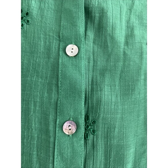 Figueroa and Flower Top Womens Green Small Lightweight Mid Sleeve Blouse Eyelet - Picture 4 of 7